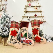 Big Size 46*26*19cm Xmas gift Socks Plaid linen Christmas socks