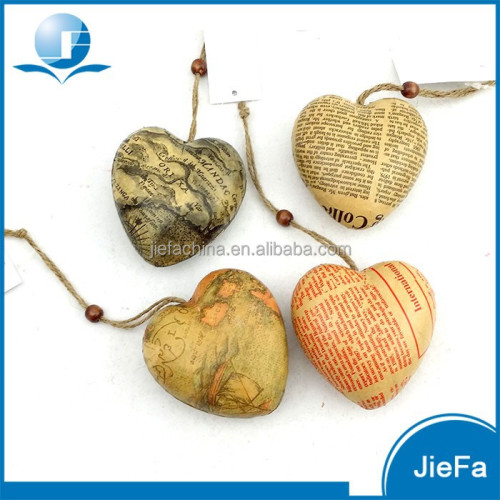 hanging paper heart / paper mache heart in newspaper design for christmas gifts / christmas decoration and valentine gifts