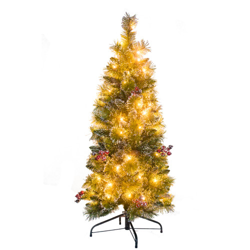 6ft 7ft 8ft 9ft Slim Pre Lit Pine Needle Artificial Christmas Trees with LED Lights