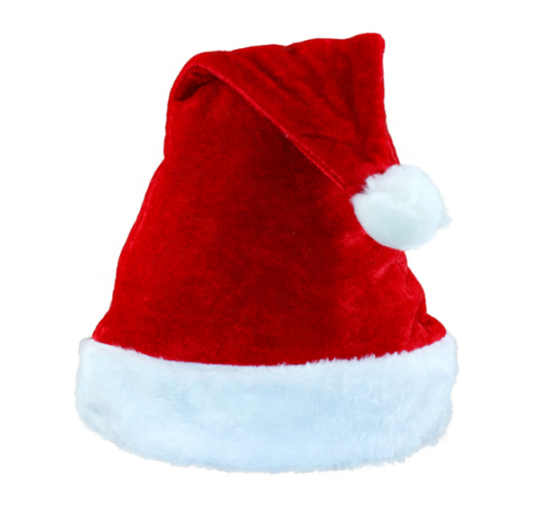 promotional short plush material Christmas santa hat for Adult