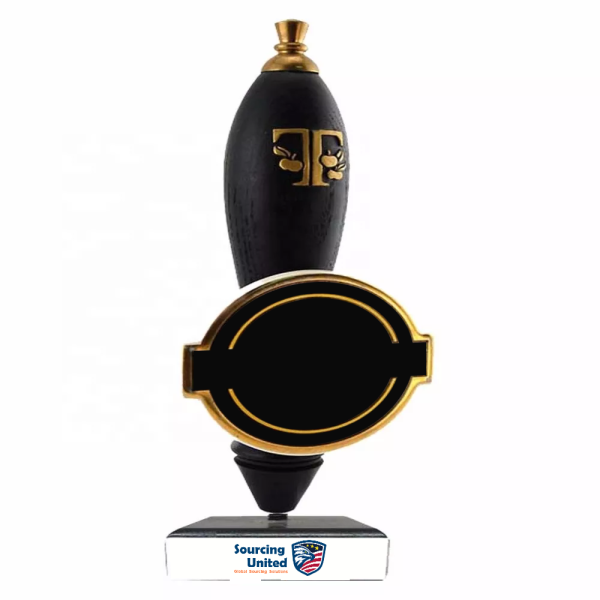 wooden pipe with metal badge beer tap handle