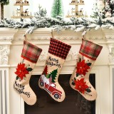 Big Size 46*26*19cm Xmas gift Socks Plaid linen Christmas socks