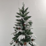 Factory 6ft Artificial Flocked PE PVC Christmas Tree with Snow Pine Cone Metal Base