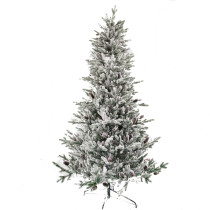 Durable 7ft White Flocked PVC PE Mixed Christmas Tree with Snow and Pine cone Metal Stand