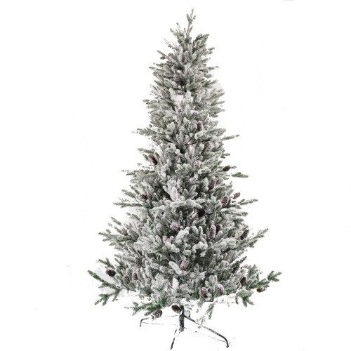 Durable 7ft White Flocked PVC PE Mixed Christmas Tree with Snow and Pine cone Metal Stand