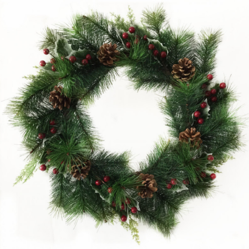 Green christmas garland Pine Cones and berry Christmas Wreath