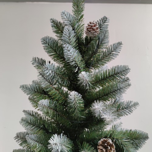 Prelit 7ft Artificial White PVC Tips Xmas Tree Christmas tree Green with Wood Trunk and Pine Cone