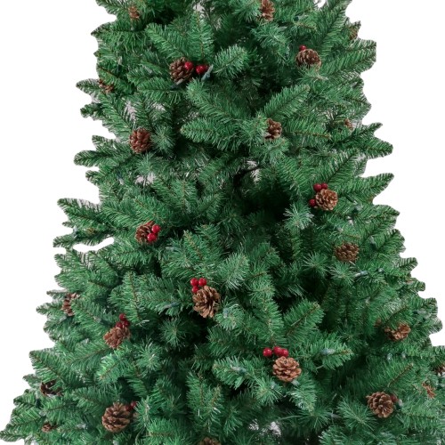 Factory 6ft Artificial Flocked PVC Christmas Tree with Pine Cone and Berry Metal Base
