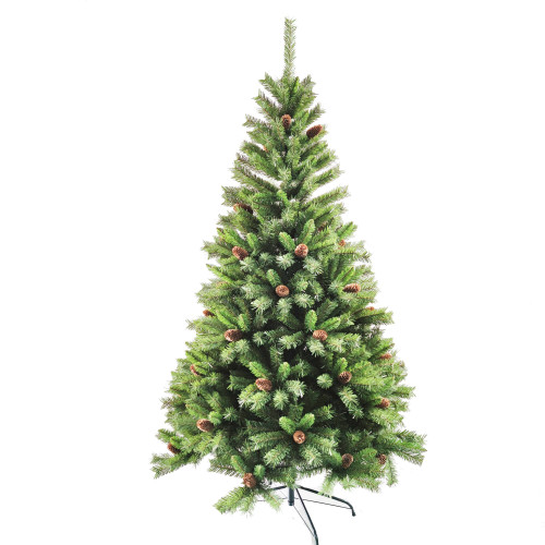 Custom Size 6ft Green PVC Christmas Tree with Pine Cone and Metal Base