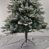 6ft PVC PE Mixed Hinged Christmas Tree with White Snow Branch Tips and Pine Cone Metal Stand