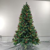 High Quality 7ft PVC Pine Needle Mixed Christmas Tree with Pine Cone and Red Berry Metal Stand for Indoor and Outdoor Use
