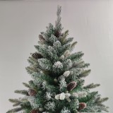 6ft PVC PE Mixed Hinged Christmas Tree with White Snow Branch Tips and Pine Cone Metal Stand