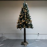 Prelit 7ft Artificial White PVC Tips Xmas Tree Christmas tree Green with Wood Trunk and Pine Cone