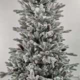Durable 7ft White Flocked PVC PE Mixed Christmas Tree with Snow and Pine cone Metal Stand