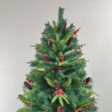 High Quality 7ft PVC Pine Needle Mixed Christmas Tree with Pine Cone and Red Berry Metal Stand for Indoor and Outdoor Use