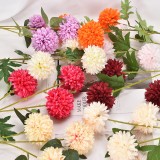 Wholesale simulation 3 small ball chrysanthemum dandelion wedding living room decoration soft silk flower arrangement green plan