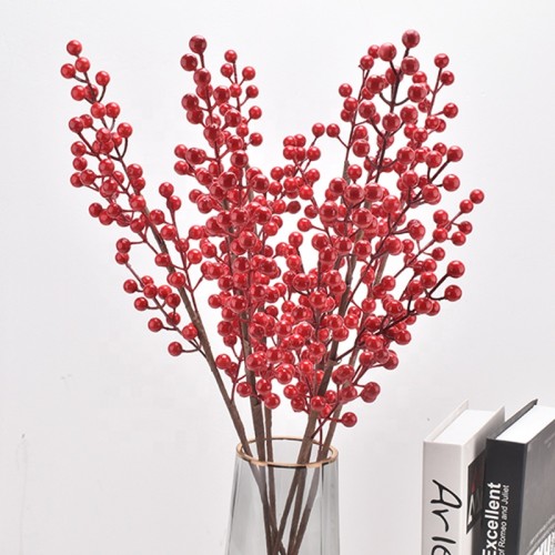 Manufacturers directly provide the height of 50 cm 60 cm 90 cm 3 forked red artificial berry Holly home decoration flowers