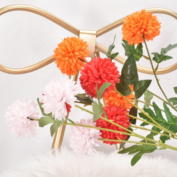 Wholesale simulation 3 small ball chrysanthemum dandelion wedding living room decoration soft silk flower arrangement green plan