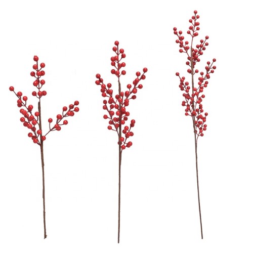 Manufacturers directly provide the height of 50 cm 60 cm 90 cm 3 forked red artificial berry Holly home decoration flowers