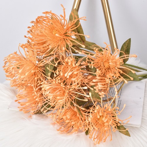Wedding hand held simulation flowers bouquet wholesale indoor simulation plant wall decoration 3 prong hair needle cushionflower