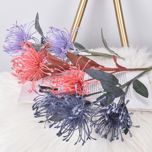 Wedding hand held simulation flowers bouquet wholesale indoor simulation plant wall decoration 3 prong hair needle cushionflower
