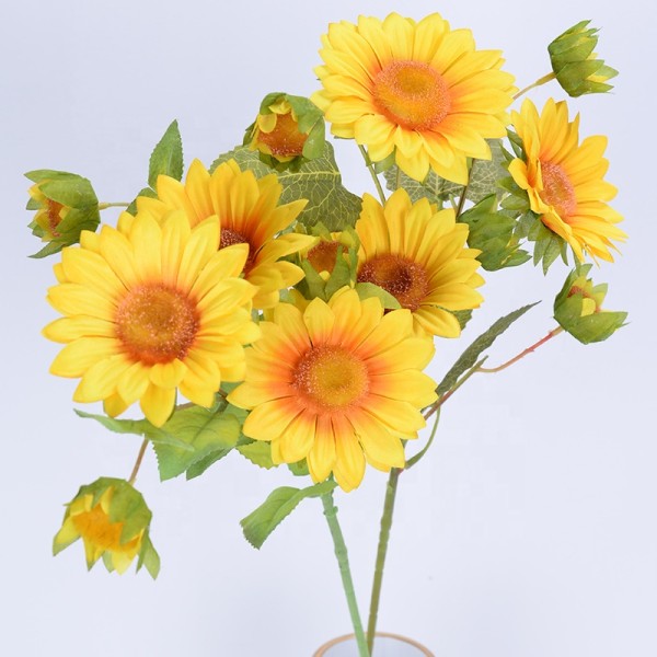 Simulation 7 sunflower home hotel living room decoration sunflower artificial flower 3 Flower 4 bud factory wholesale