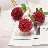 Wholesale simulation 3 small ball chrysanthemum dandelion wedding living room decoration soft silk flower arrangement green plan