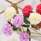 Wholesale simulation 3 small ball chrysanthemum dandelion wedding living room decoration soft silk flower arrangement green plan