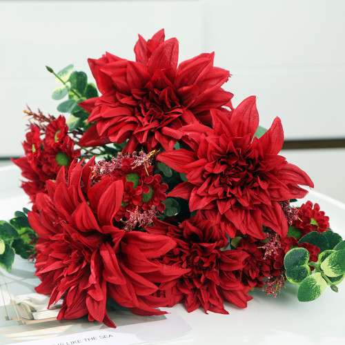 Simulated flower 12 head Oriental dahlia wedding home decoration artificial chrysanthemum dahlia flower manufacturers