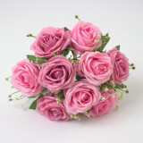 European style 9 head fragrant concubine rose flower artificial flower home decoration wedding bride holding flowers