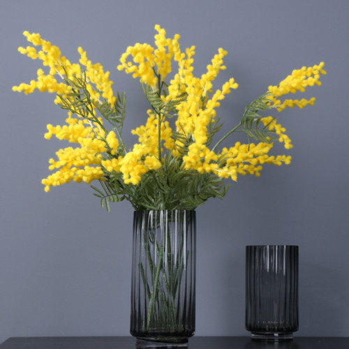 2021Manufacturer wholesale home decoration simulation flower single branch multi fork long pole plush Acacia