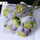 Spot hand tied bouquet simulation 5 peonies North American European pastoral home decoration silk flowers