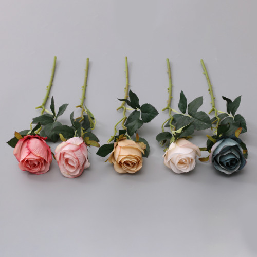 2021 Amazon Hot Sale Artificial Bulgarian Roses Flowers 2 Heads Colorful Artificial Simulation Flower Rose