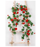Rose artificial flower rattan decorative leaf ceiling plant green plant wall hanging simulation rattan strip sub standard leaf