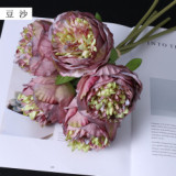 Spot hand tied bouquet simulation 5 peonies North American European pastoral home decoration silk flowers