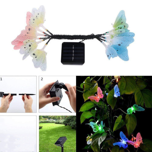 12 Led Solar Powered Butterfly Fiber Optic Fairy String Lights Waterproof Christmas Outdoor Garden Holiday Decoration Lights
