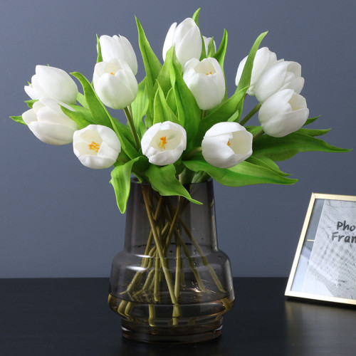 Indoor home dining table artificial flower wedding decoration PU round head tulip