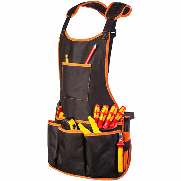 Double Layer Oxford Cloth Tool Apron Work Housework Black Apron Modern Wear-Resistant Multi-Pocket Work Apron