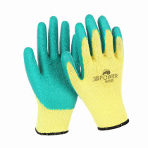 Yellow Yarn Green Rubber Wrinkle Gloves Construction Site Anti-Cut Latex Gloves Wear-Resistant Non-Slip Tools
