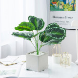 2021Bunch of potted Nordic style home decoration bottle flowers with 9 simulated green plantain leaves