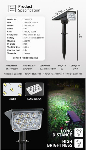 Adjustable Solar Spotlight Solar Garden Light Super Bright Landscape Wall Light Outdoor Light Solar Lamp