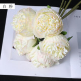 Spot hand tied bouquet simulation 5 peonies North American European pastoral home decoration silk flowers