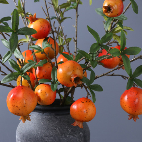 Manufacturer wholesale simulation pomegranate 6 fruit with leaves big branch pomegranate model room hotel home decoration