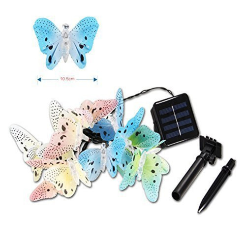 12 Led Solar Powered Butterfly Fiber Optic Fairy String Lights Waterproof Christmas Outdoor Garden Holiday Decoration Lights
