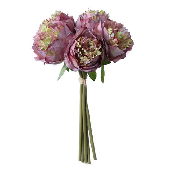 Spot hand tied bouquet simulation 5 peonies North American European pastoral home decoration silk flowers