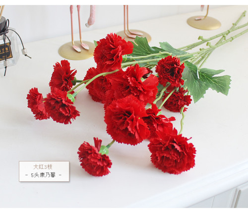 Manufacturer wholesale simulation silk flower home decoration wedding decoration flower material 5 carnations