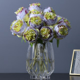 Spot hand tied bouquet simulation 5 peonies North American European pastoral home decoration silk flowers