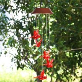 Solar Wind Chimes Light Outdoor Wind Chime Solar Powered LED Red Cardinal Bird Wind Chime Light Garden Patio Decorations