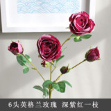 6 English Rose imitation flowers are decorated with European silk and starched cloth