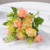 Simulation bouquet artificial plastic flower plant decoration window flower arrangement 10 watercolor tea roses